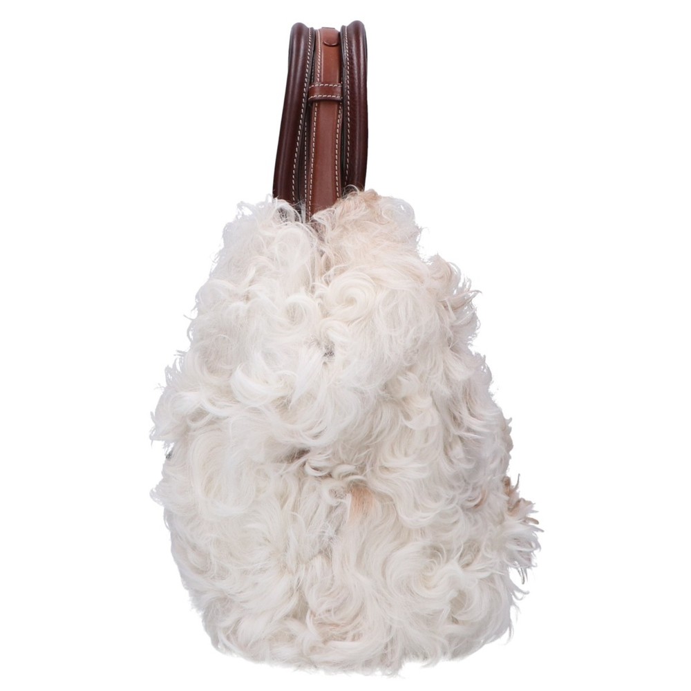 TOD'S CT39 Double T Real Fur 2-Way Tote Bag in White and Brown - Picture 2 of 9